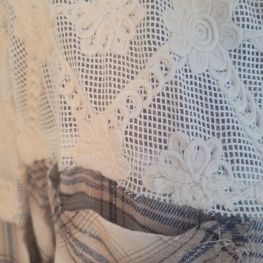 Pol Lace Patchwork Mixed Plaids Button-Front Top/… - image 5